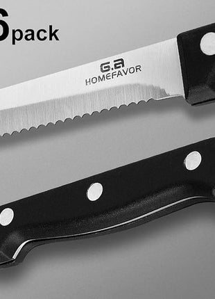 G.a HOMEFAVOR 6-piece Steak Knife Set Serrated Stainless Steel Sharp Blade Flatware Steak Knives