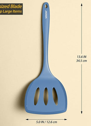 Silicone Pancake Spatula Turner with Lengthened Handle& Seamless Design, Heat Resistant Slotted Flipper for Nonstick Cookware, Large Flexible Kitchen Utensils for Egg, Pancake, Burger, Starry Blue