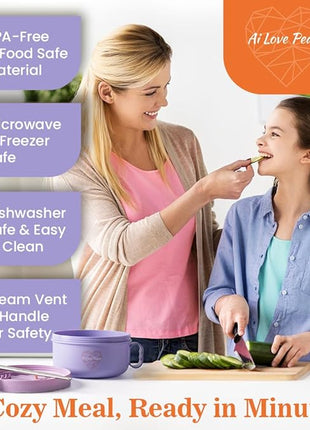 AI LOVE PEACE Ramen Bowl, 40 oz Microwaveable Noodle Cooker for Ramen, Pho, Soup, and Pasta, Dishwasher Safe and Portable, Ideal for Home, Office, Dorm, or Gift (Purple)