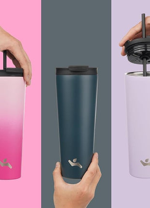 22 OZ Insulated Tumbler with Lid and 2 Straws Stainless Steel Water Bottle Vacuum Travel Mug Coffee Cup,ArmyGreen