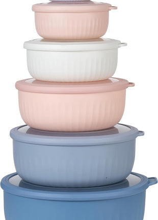 COOK WITH COLOR Prep Bowls with Lids- Wide and Deep Nesting Plastic Small Mixing Bowl Set with Lids, 12 Piece Set - Wide Bowls, Blue/Pink