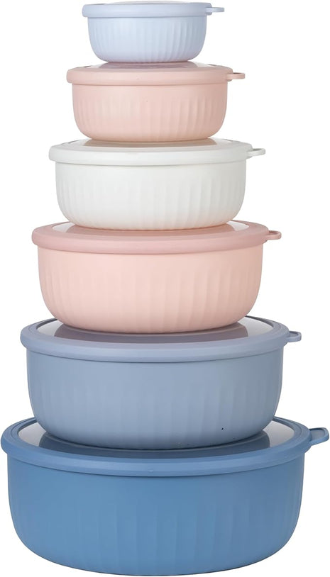 COOK WITH COLOR Prep Bowls with Lids- Wide and Deep Nesting Plastic Small Mixing Bowl Set with Lids, 12 Piece Set - Wide Bowls, Blue/Pink