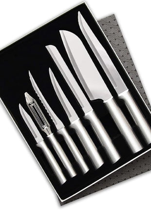 Rada Cutlery 7-piece Starter Knife Gift Set (S38), Stainless Steel Hollow Ground Blades, Made in USA, Silver Handles