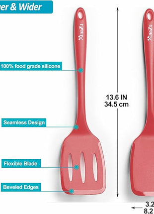 600˚F Heat Resistant Silicone Spatula Set, 13.6" Kitchen Spatula Turners for Non Stick Cookware, Flexible Spatulas with Thin Edges, Seamless Cooking Utensils for Fish, Eggs, Pancakes, Red