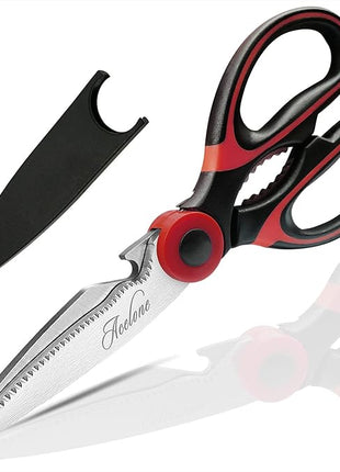 Kitchen Shears, Acelone Premium Heavy Duty Shears Ultra Sharp Stainless Steel Multi-function Kitchen Scissors for Chicken/Poultry/Fish/Meat/Vegetables/Herbs/BBQ… (Red black)