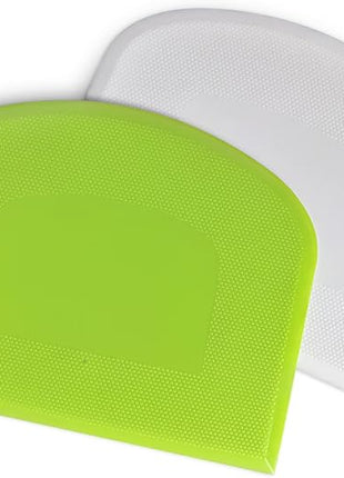ALLTOP Bowl Spatula & Bench Scraper,Flexible Plastic Multipurpose Kitchen Pastry Cutter Tool,Food Scrappers for Bread Dough Baking Cake Fondant Icing,Set of 2 Pieces - White,Green
