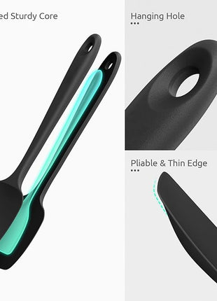 U-Taste Silicone Spoon Spatula Set, 600ºF High Heat Resistant Food Grade Flexible Rubber Scraper, Cooking Mixing Baking Kitchen Utensils Set of 3 (Black)