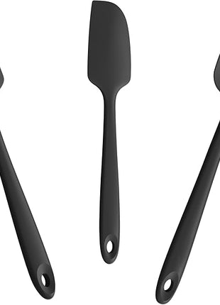 3-Piece Silicone Spatula Scrapers: Doosu 600°F Heat Resistant Food Grade Kitchen BPA Free Rubber Baking Cooking Tool Nonstick Utensil Set for Mixing, Scraping, Folding, Stirring, Serving (Black)