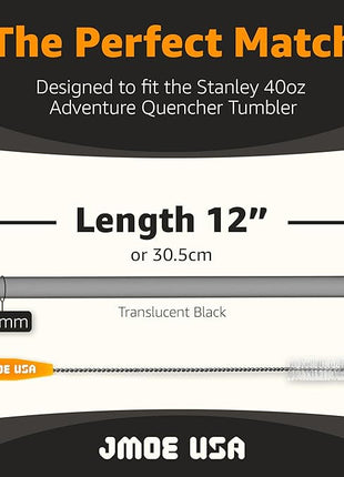 Jmoe USA 12" Replacement Straws for Stanley 40oz & 30oz Tumblers | Fits Reduce 50 oz & 40 oz Cold1 Tumblers | 6-Pack of Reusable Plastic Straws With Cleaning Brush | Food Grade & BPA Free (Black)