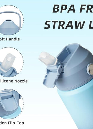 BJPKPK Insulated Water Bottle with Straw Lid, 18oz Thermo Water Bottles with Soft Nozzle, Flex Handle & Non-slip Boot, BPA Free Leak Proof Stainless Steel Metal Thermo, Tumblers, Cups,Sky