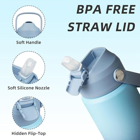 BJPKPK Insulated Water Bottle with Straw Lid, 18oz Thermo Water Bottles with Soft Nozzle, Flex Handle & Non-slip Boot, BPA Free Leak Proof Stainless Steel Metal Thermo, Tumblers, Cups,Sky