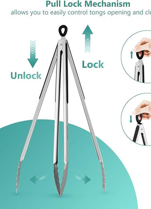 Grill Tongs, 17 Inch Extra Long BBQ Tongs, Premium Stainless Steel Metal Tongs for Cooking, Grilling, Barbecue/BBQ, Buffet (17", 1PC)