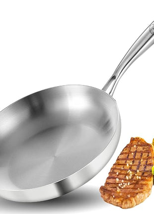 LOLYKITCH 11 Inch Tri-Ply Stainless Steel Frying Pan,Skillet,Induction Cooking Pan,Dishwasher and Oven Safe,Detachable Handle.