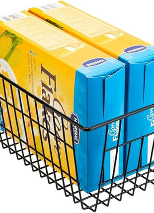 SANNO Freezer Baskets Wire Storage Baskets Closet Baskets Bin Farmhouse Organizer Storage Bins Large Organizer Bins for Home, Office, Bathroom, Pantry Organization Storage -Black Set of 3, 15.7"