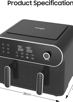 iceagle Dual Air Fryer 11 Quart - 6-in1 Airfryer with 2 Frying Baskets, Precise-control Knob | Sync & Dual Cook Functions to Ary Fry, Roast, Broil, Reheat and Dehydrate for Easy and Crispy Meals