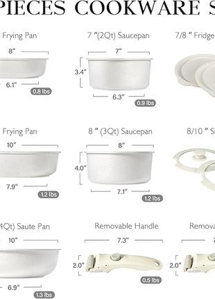 GiPP 11Pcs Pots and Pans Set Non Stick, Cookware Sets Nonstick Detachable Handle, Induction Kitchen Set Removable Handle, RV Cookware set, Oven Safe