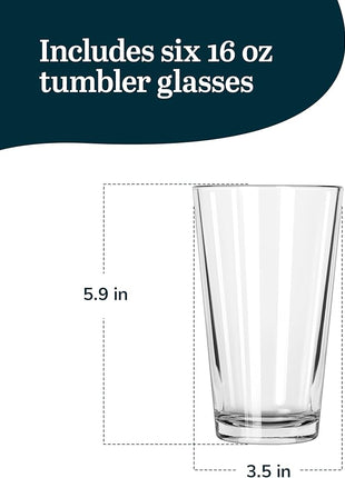 Libbey Bar Essentials Tumbler Glasses Set of 6, Modern Style 16 Oz Glass Set, Dishwasher Safe Tall Drinking Glasses Set for Wine, Beer, and Cocktail