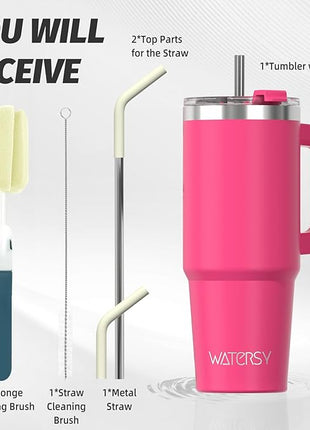 20 oz Tumbler with Handle,Tumbler with Lid and Straw,Double Wall Insulated Cup Stainless Steel Travel Mug(Cold for 34 Hours),Water Bottle for Iced Tea,Coffee,Cold Beverages(Gloss Pink)