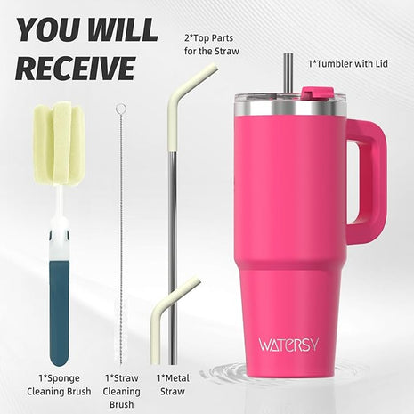 20 oz Tumbler with Handle,Tumbler with Lid and Straw,Double Wall Insulated Cup Stainless Steel Travel Mug(Cold for 34 Hours),Water Bottle for Iced Tea,Coffee,Cold Beverages(Gloss Pink)