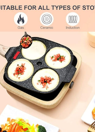 Egg Pan, Egg Frying Pan with Lid Nonstick 4 Cups Pancake Pan Fried Egg Pan for Breakfast - Black