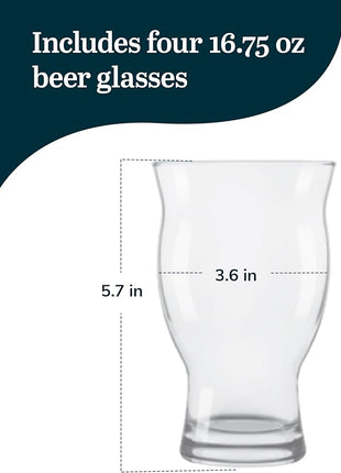 Libbey Craft Brews Nucleated Pint Beer Glasses, Dishwasher Safe Pint Glasses Set of 4 for Light Beers, Stouts, Laser Etching Nucleated Beer Glasses