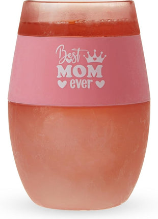HOST Best Mom Ever Wine Freeze Cooling Cup with Freezing Gel Wine Glasses Mother's Day Gifts for Mom, Mom Birthday Gifts, Gifts for Wife, 8.5 oz, Pink