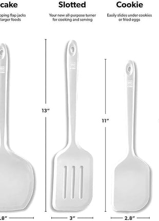 New DI ORO Seamless Series Moda 4-Piece Silicone Turner Spatula Set - 600°F Heat-Resistant Flexible Kitchen Spatulas for Nonstick Cookware - Flippers for Eggs & Pancakes - Utensils for Cooking (Stone)