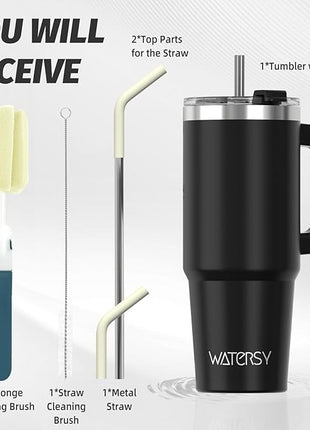 20 oz Tumbler with Handle,Tumbler with Lid and Straw,Double Wall Insulated Cup Stainless Steel Travel Mug(Cold for 34 Hours),Water Bottle for Iced Tea,Coffee,Cold Beverages(Black)