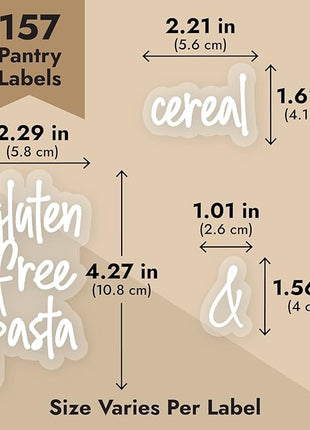 Talented Kitchen Script Pantry Labels - Water-Resistant Reusable Stickers for Pantry Organization - Clear Flour Sugar Stickers - Peel & Stick Spice Jar Labels - 1"-1.5", Laminated Vinyl, 157 Count