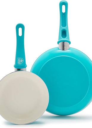 GreenLife Non Stick Fry Pan Set (7" & 10"), Non-Toxic PFAS-Free Ceramic Skillets, Dishwasher & Oven Safe, Egg Omelet Frying Pans, Stay- Cool Handles, Kitchen Home Cooking Essentials, Caribbean Blue