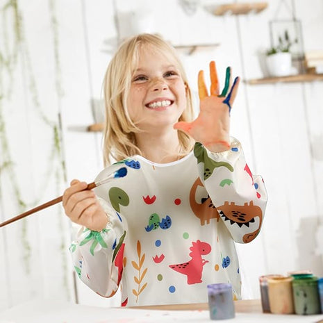 CUBACO Kids Painting Apron, 2pcs Waterproof Art Smocks For Child 3-8 Years, Kids Smocks for Painting Aprons with Long Sleeve