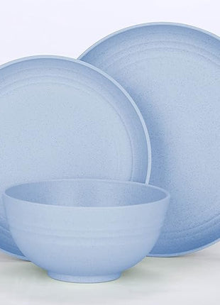 LuckyZone 7.8 Inches Unbreakable Wheat Straw Plates - Reusable Plate Dinner Set - Dishwasher & Microwave Safe - Healthy, BPA Free & Eco-Friendly (7.8 Inches/4 Blue)