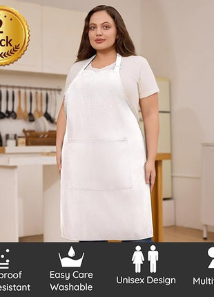 2 Pcs Plus Size Chef Apron, Unisex Professional Apron with 2 Pockets for Cooking, Work, Baking (Larger Size)