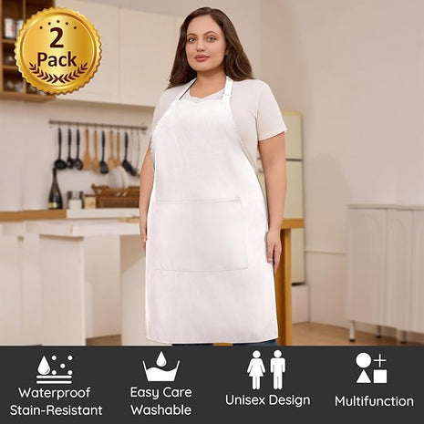 2 Pcs Plus Size Chef Apron, Unisex Professional Apron with 2 Pockets for Cooking, Work, Baking (Larger Size)