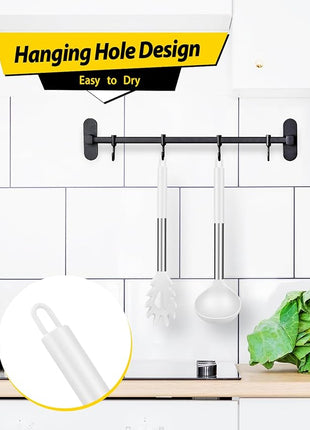 Silicone Pasta Fork and Ladle Spoon Set, Large Non Stick Kitchen Utensils for Cooking,Stirring,Serving Spaghetti, Soup, Sauce (WHITE)