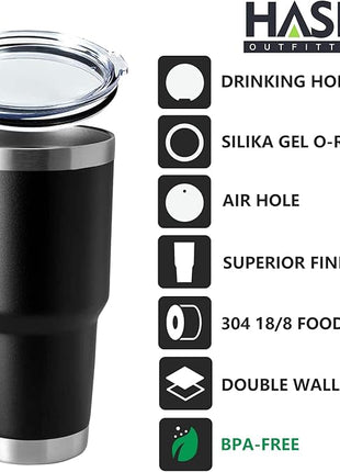 HASLE OUTFITTERS 30oz Stainless Steel Tumbler, Double Wall Vacuum Insulated Travel Mug Tumbler, Durable Insulated Coffee Mug, Gift Box Set (Black, 8)