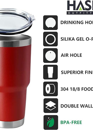 HASLE OUTFITTERS 30oz Stainless Steel Tumbler, Double Wall Vacuum Insulated Travel Mug Tumbler, Durable Insulated Coffee Mug, Gift Box Set (Red, 8)
