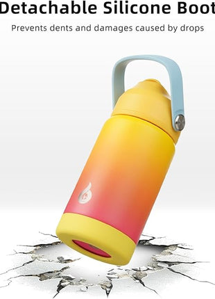 BJPKPK Insulated Water Bottle with Straw Lid, 12oz Thermo Water Bottles with Soft Nozzle, Flex Handle & Non-slip Boot, BPA Free Leak Proof Stainless Steel Metal Thermo, Tumblers, Cups,Rainbow