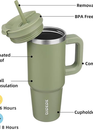 BJPKPK 30 oz Stainless Steel Tumbler With Handle Insulated Tumblers With 2 Straw Travel Coffee Mug With Lid,Sage