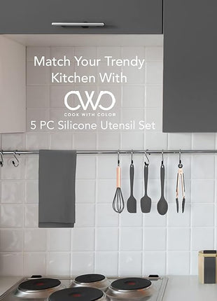 COOK WITH COLOR Silicone Cooking Utensils, Kitchen Utensil Set, Easy to Clean Silicone Kitchen Utensils, Cooking Utensils for Nonstick Cookware, Kitchen Gadgets Set, Standard, Gray