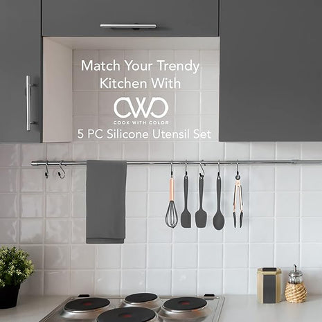 COOK WITH COLOR Silicone Cooking Utensils, Kitchen Utensil Set, Easy to Clean Silicone Kitchen Utensils, Cooking Utensils for Nonstick Cookware, Kitchen Gadgets Set, Standard, Gray