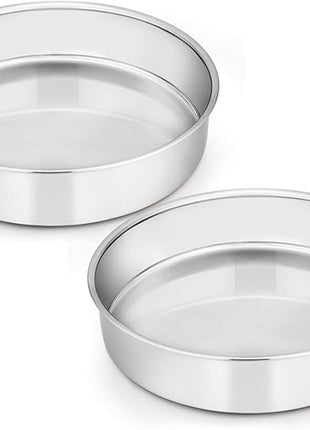 E-far 9½ Inch Cake Pan Set of 2, Stainless Steel Round Cake Baking Pans, Non-Toxic & Healthy, Mirror Finish & Dishwasher Safe