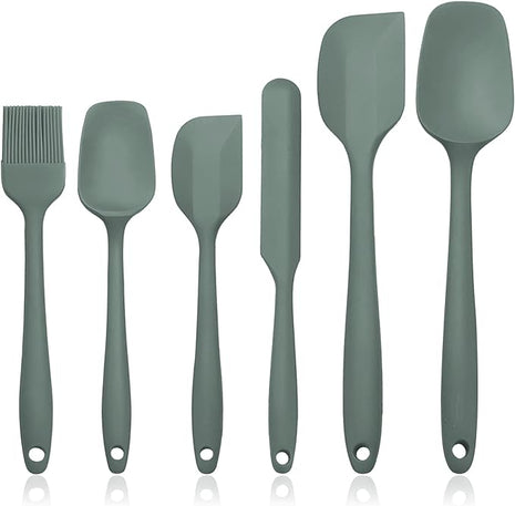 Silicone Spatula Set of 6, Rubber Spatulas Silicone Food Grade, Kitchen Utensils Set Heat Resistant Nonstick Easy to Clean Dishwasher Safe for Baking,Cooking,Mixing (Green)