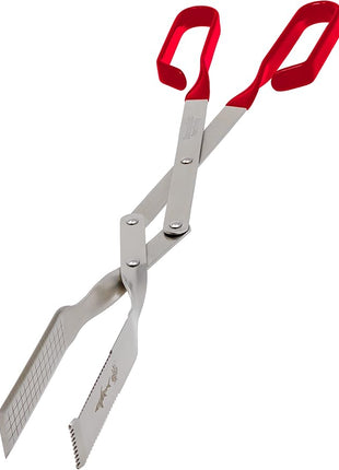 Shark BBQ Steak Grill Tongs - 17 inch Red. Professional outdoor grilling utensil. Long reach Barbeque Grilling Tongs. Ideal for steak, fish, burger, and sausage