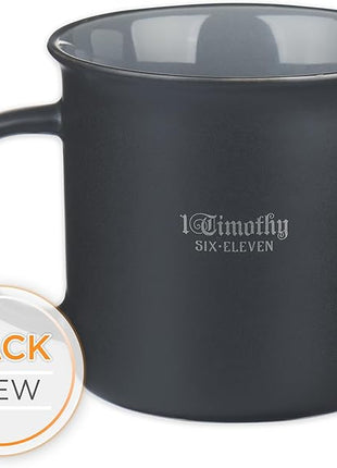 Christian Art Gifts Charcoal Gray Camp-Style Ceramic Coffee Mug – 13 oz. Lead and Cadmium-Free Non-Toxic Inspirational Scripture Coffee and Tea Mug for Men with Bible Verse: Man of God –1 Timothy 6:11