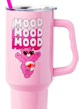 Silver Buffalo Care Bears “Mood” Stainless Steel Tumbler with Handle Featuring Love-A-Lot Bear, Fits in Standard Cup Holder, 40 Ounces