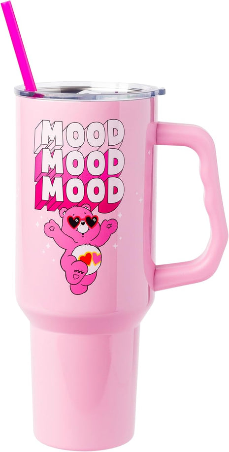Silver Buffalo Care Bears “Mood” Stainless Steel Tumbler with Handle Featuring Love-A-Lot Bear, Fits in Standard Cup Holder, 40 Ounces