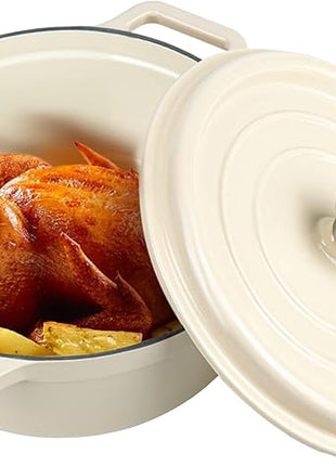 Miereirl 6.5 Quart Enameled Dutch Oven Pot with Lid, Cast Iron Dutch Oven with Dual Handles for Bread Baking, Cooking, Non-stick Enamel Coated Cookware (Beige)