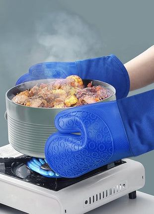 sungwoo Silicone Oven Mitts, Heat Resistant Oven Gloves with Quilted Liner Non-Slip Textured Grip Perfect for BBQ, Baking, Cooking and Grilling - 1 Pair 13.8 Inch Royal Blue