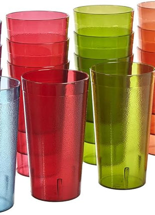 US Acrylic Cafe Plastic Reusable Tumblers (Set of 16) 20-ounce Water Cups Assorted Colors | Restaurant Style Drinking Glasses Value Set, Stackable, BPA-free, Made in the USA | Top-rack Dishwasher Safe